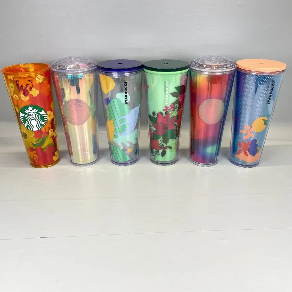 Lot of 6 Starbucks 24oz Large Venti Tumbler Cups With Lids - No Straws